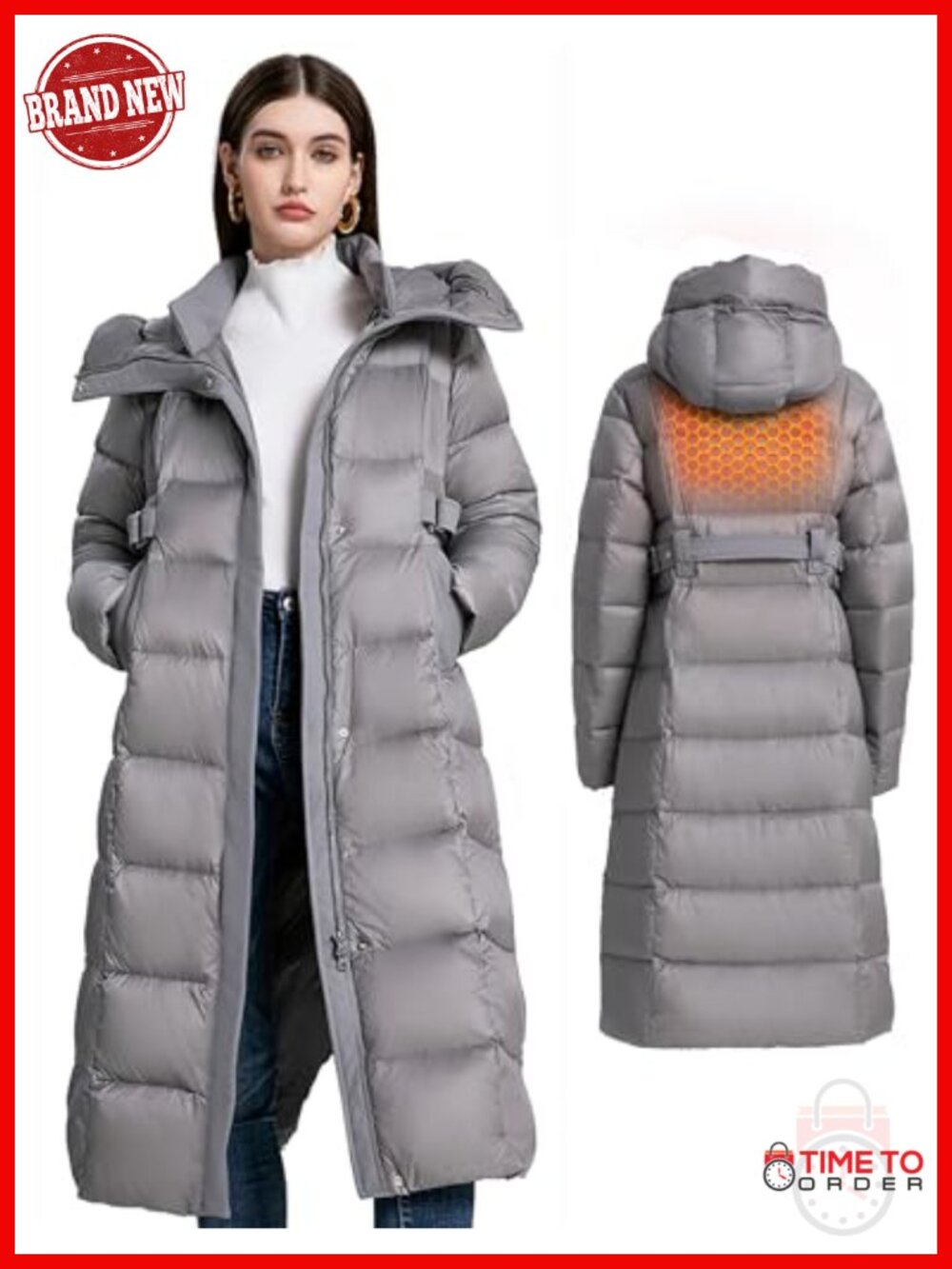 Women's 800 Fill Duck Down Full Length Coat - Real Duck Down, Windproof,